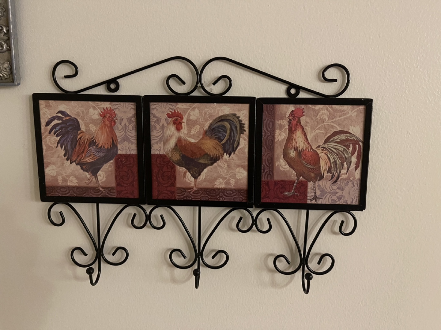 Decoupage Print Rooster Wall Mounted Mail Shelf Key Hook thumbnail