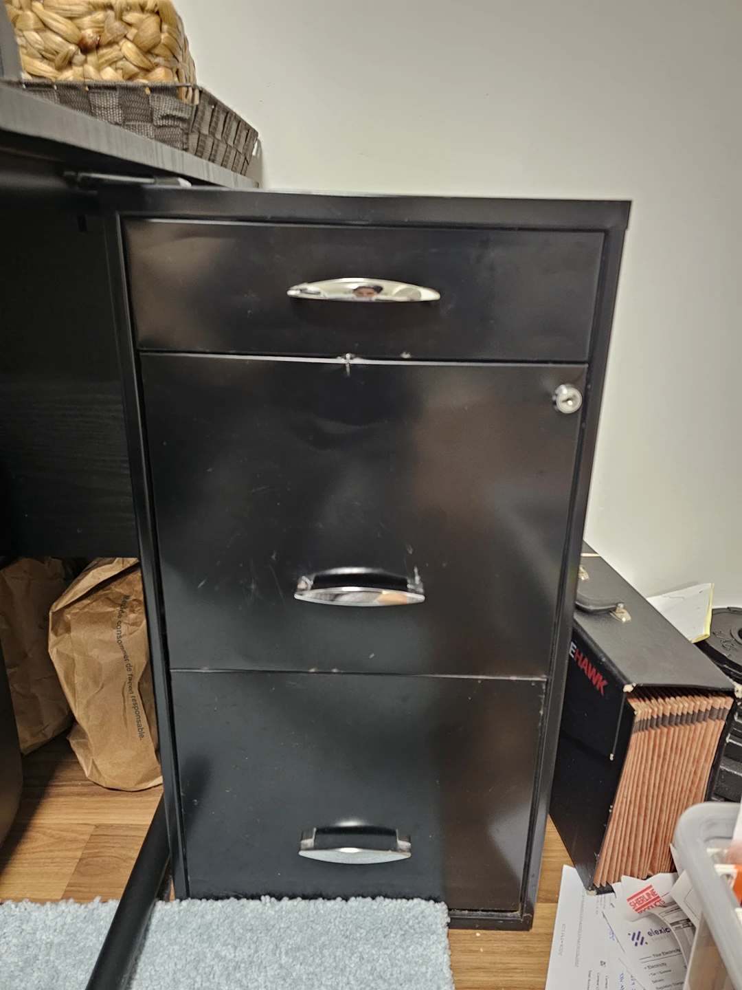 black metal filing drawer