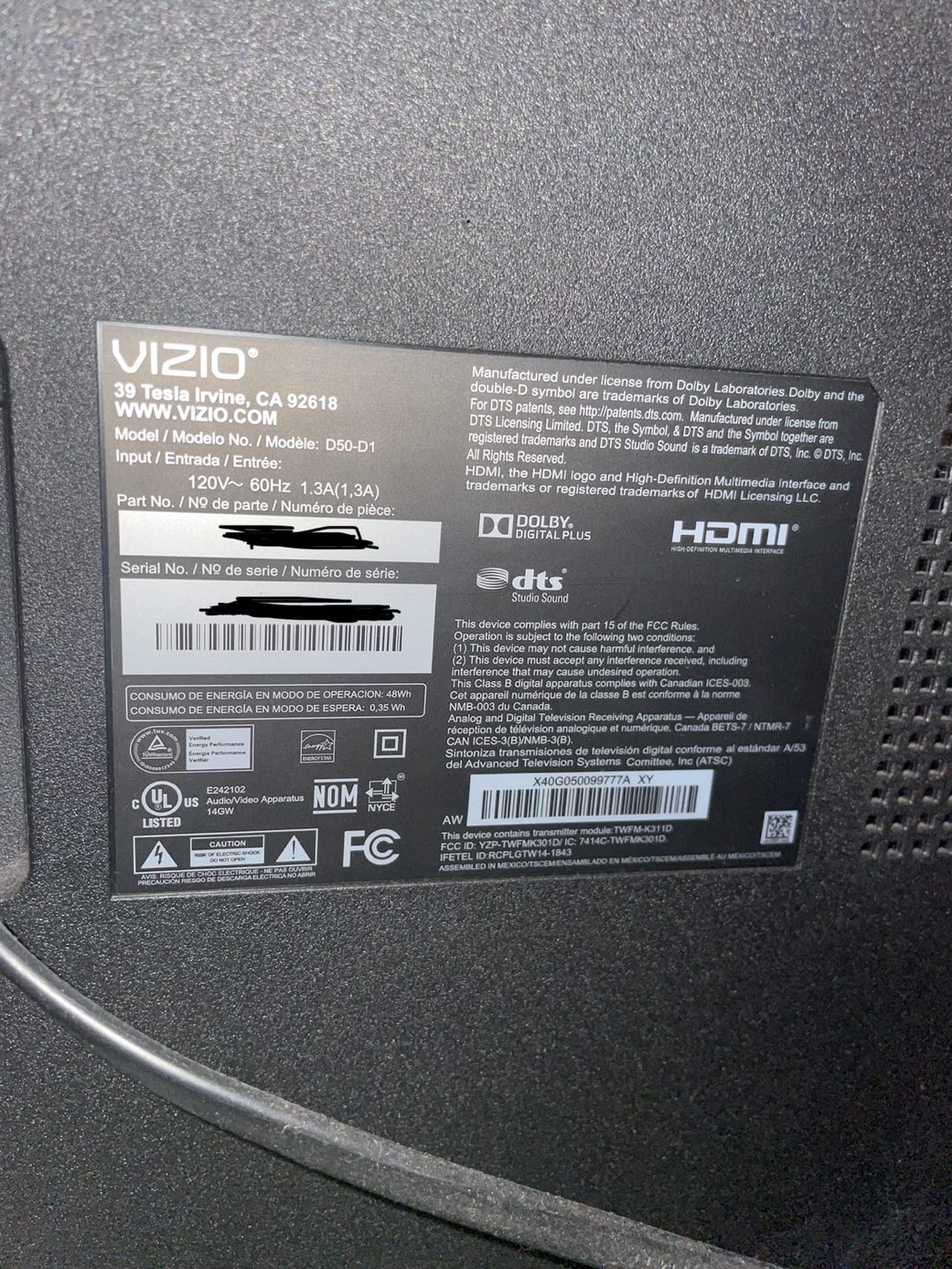 Visio 50 inch model D50-D1 - photo 2