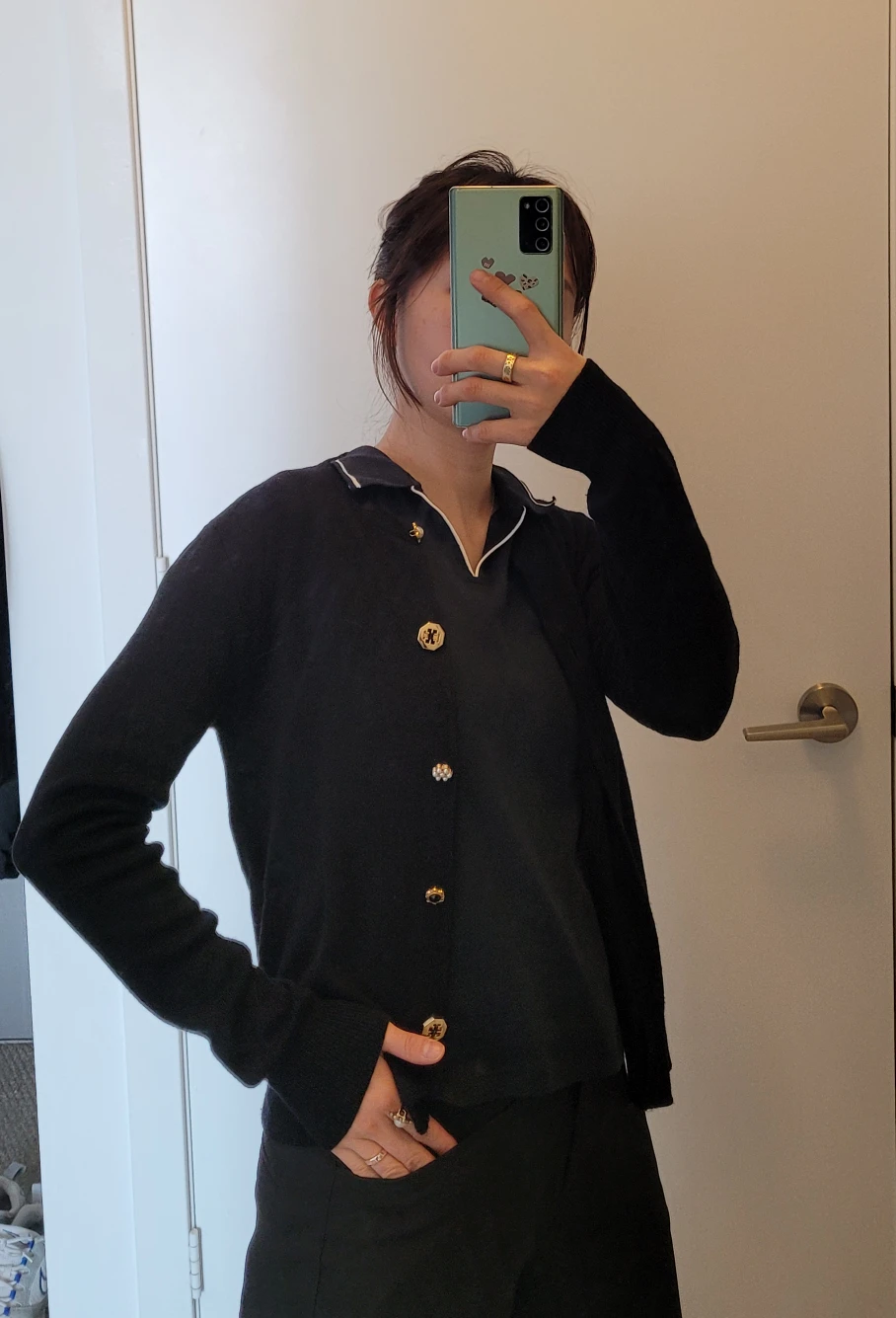 Tory Burch button black knit open cardigan S thumbnail