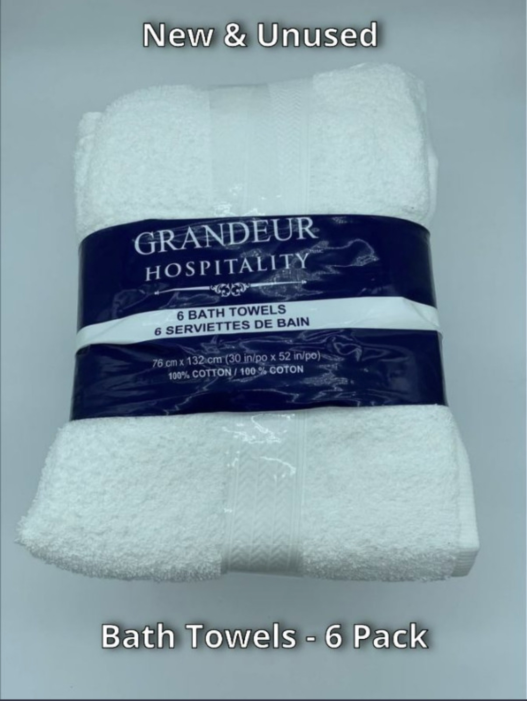 Grandeur Hospitality Bath Towels, 100% Cotton, 6 Pack, White thumbnail