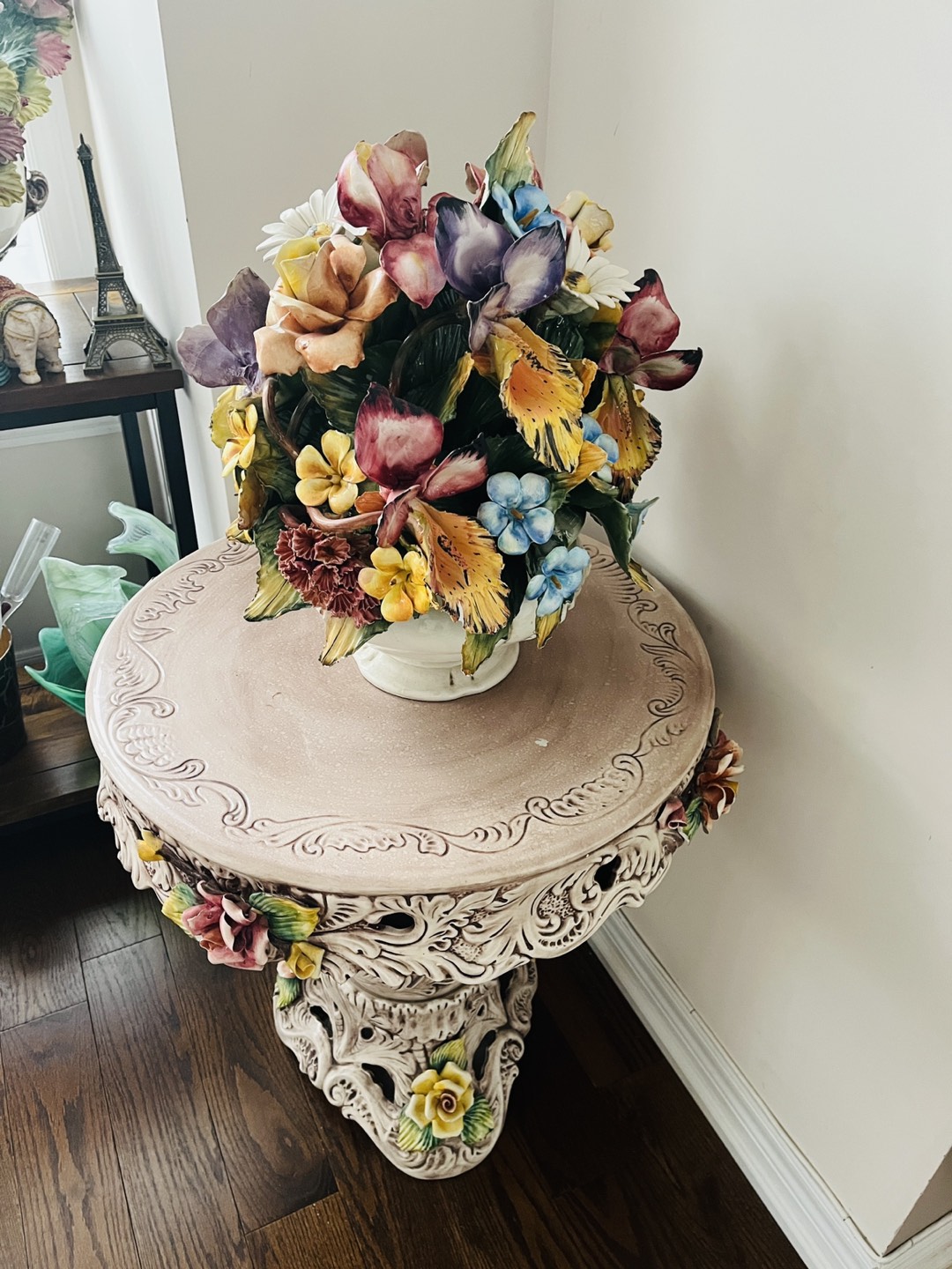 Capodimonte table and flower basket