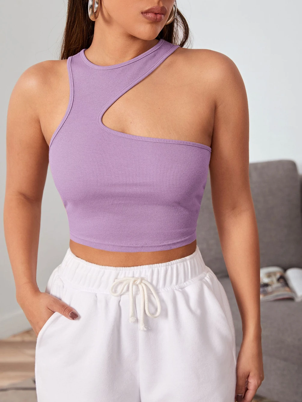Summer top SHEIN ICON Asymmetrical Shoulder Crop Top XL thumbnail