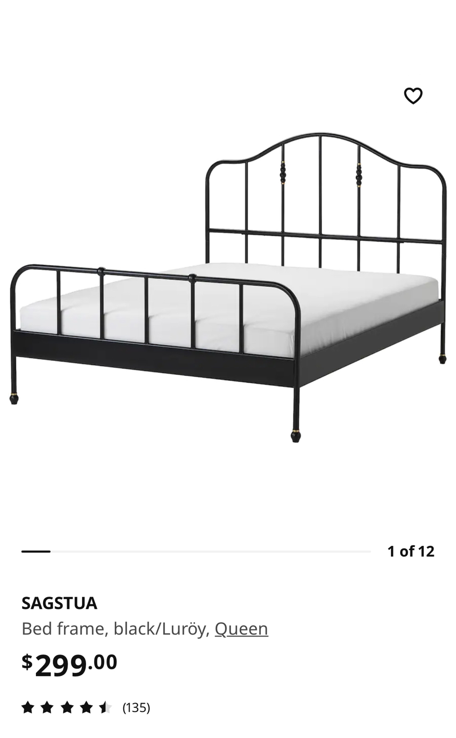 IKEA black metal bed with slats