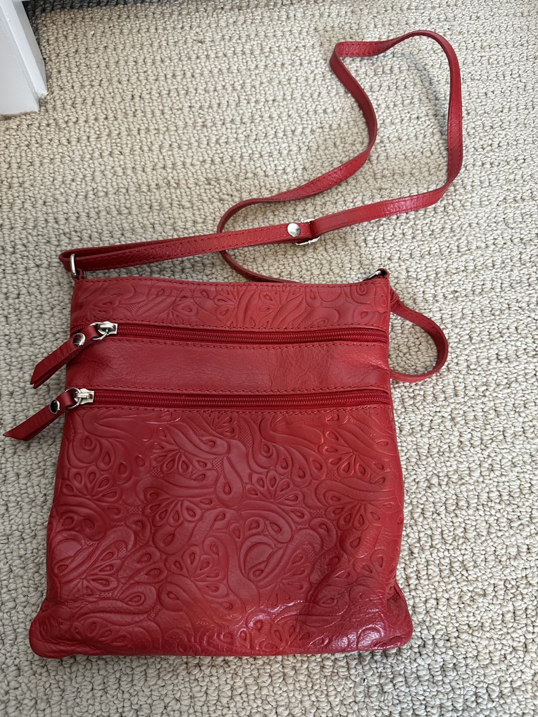 Embossed Red Leather Crossbody thumbnail