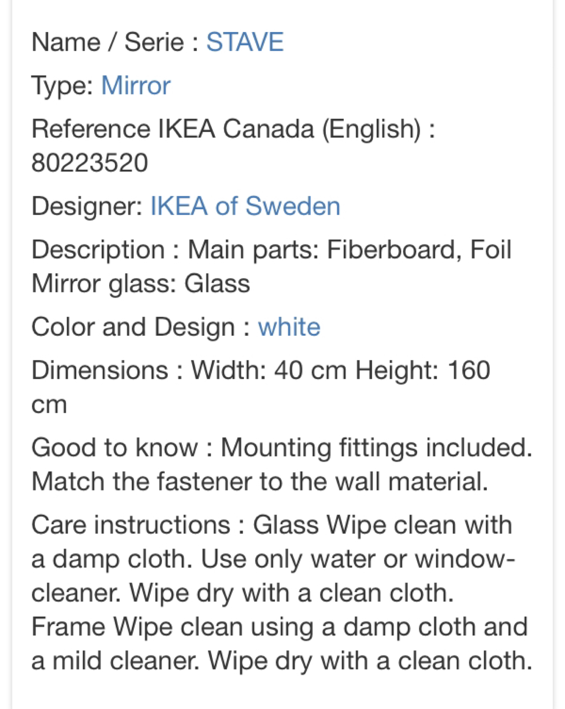 IKEA white mirror 40x160cm - photo 2