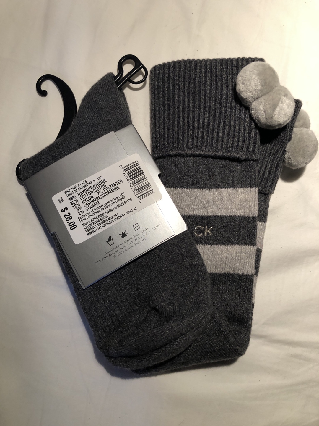 Calvin Klein Grey Knee Highs w Pom Poms BNWT image indicator(2)