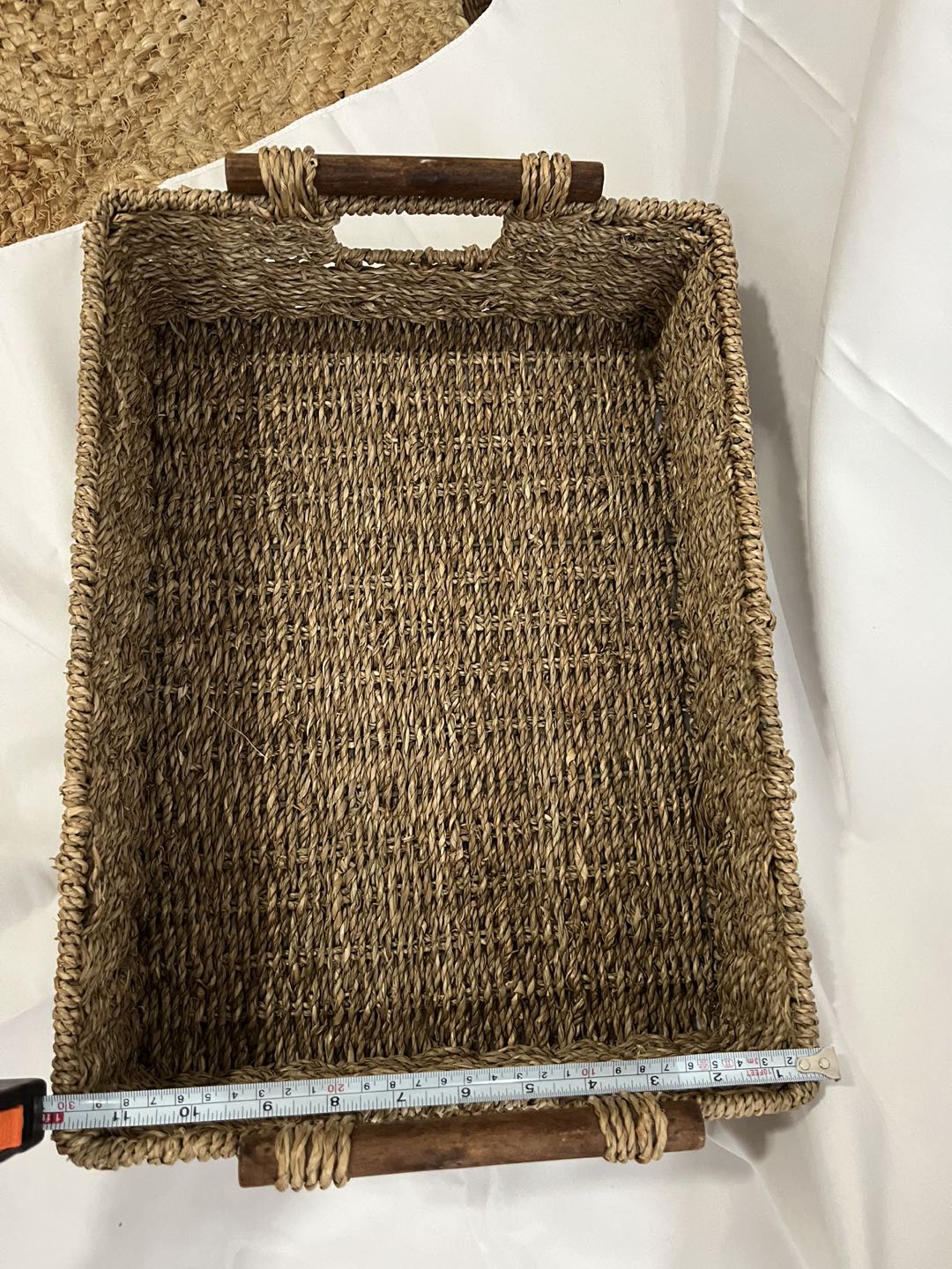 3 Jute Woven Trays with stand/Wooden handle image indicator(9)
