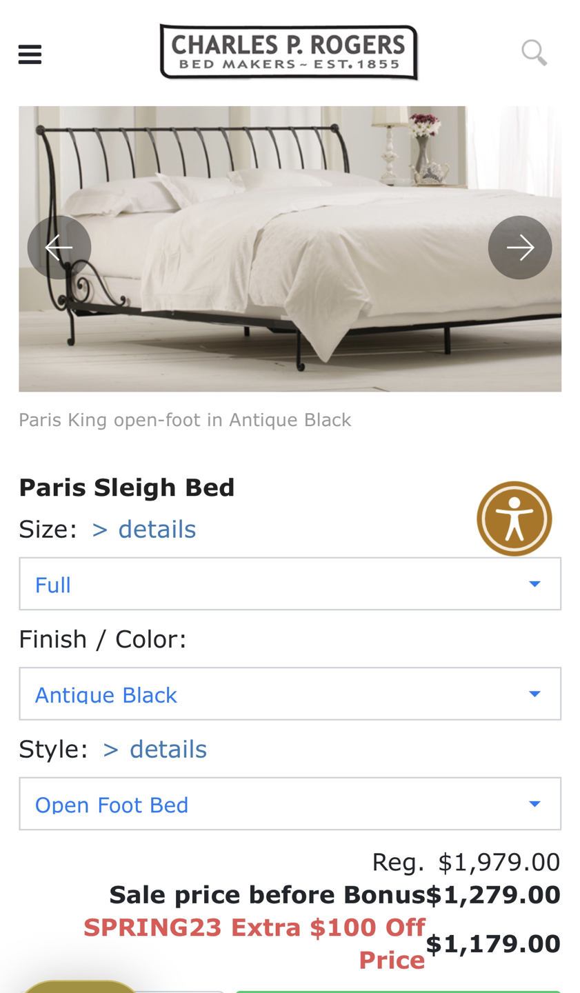 Charles P Rogers Paris Sleigh Bed