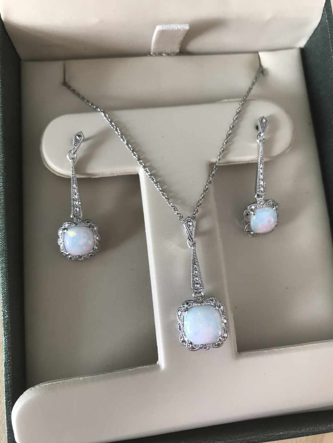 Vintage Opal & sterling silver necklace & earrings - Never worn thumbnail