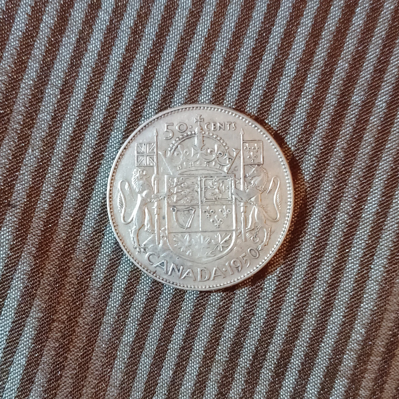 1950 canada 50 cents silver coin VF thumbnail