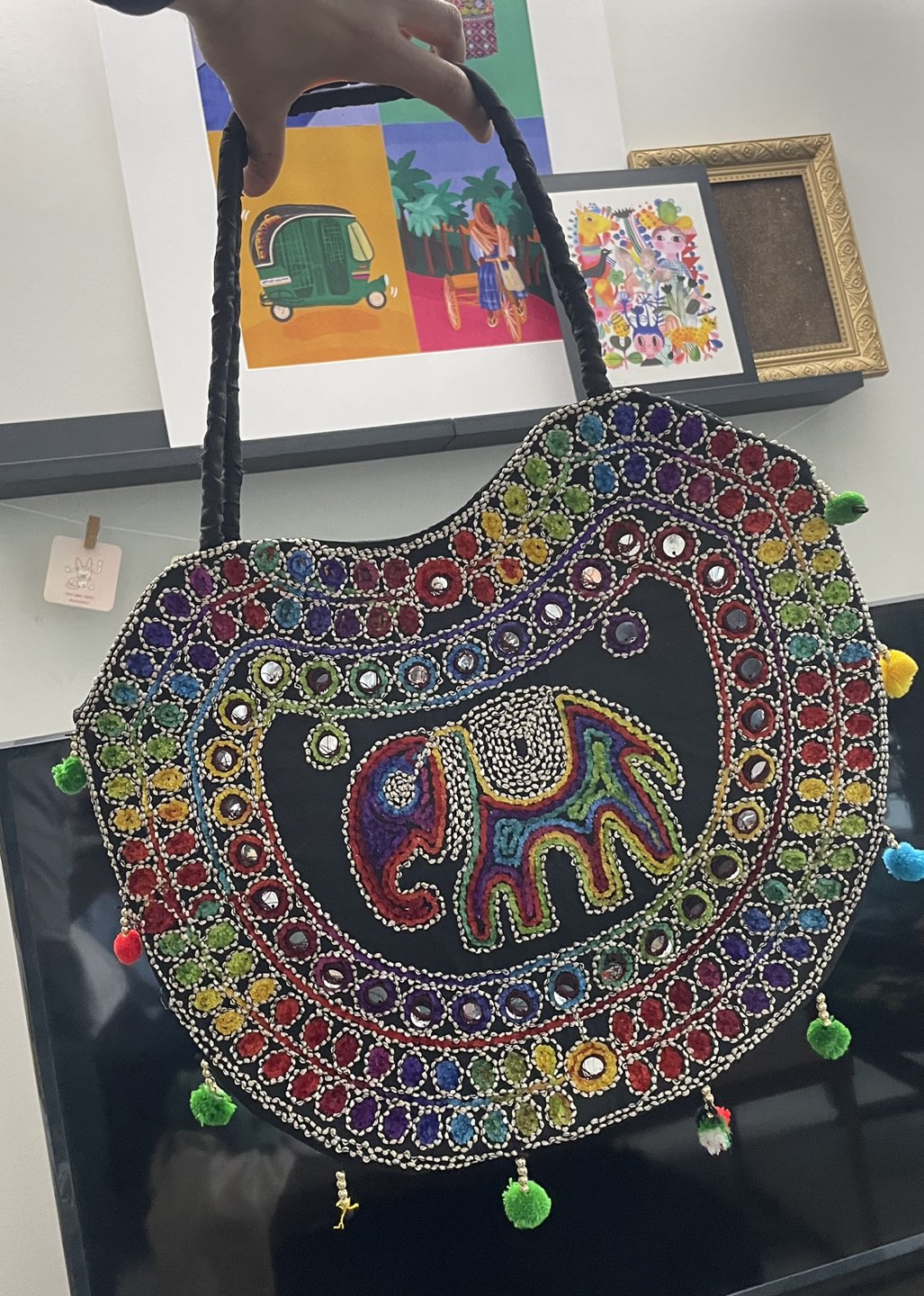 Handmade purse with elephant design
