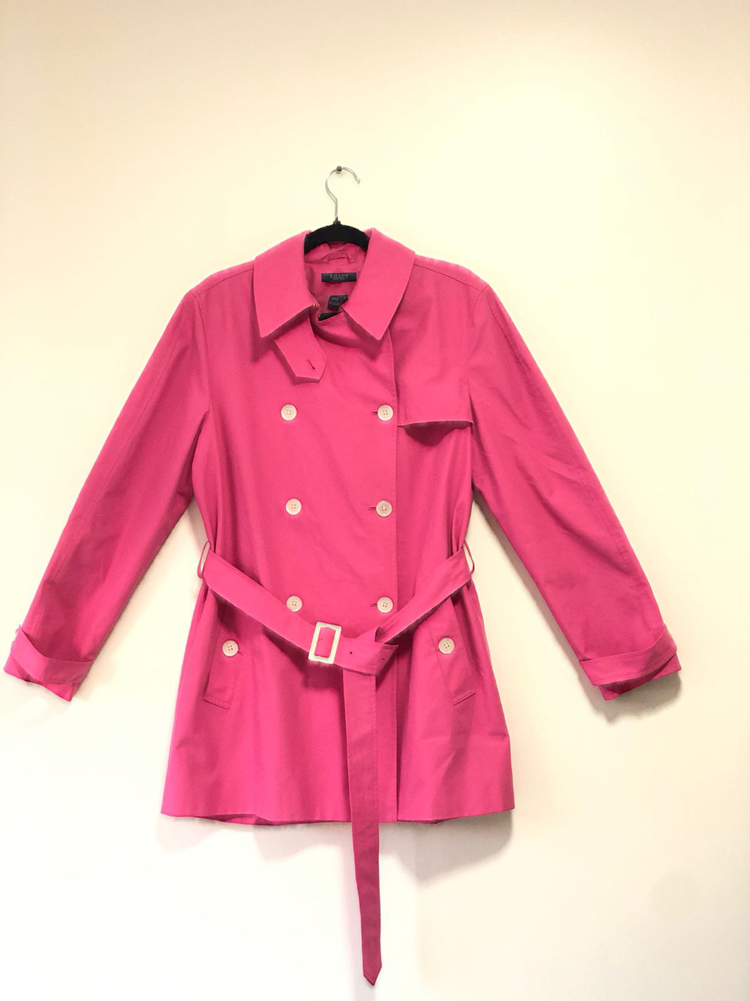 CHAPS, Trench Coat, raincoat, Neon Pink, Large, w/ belt. thumbnail