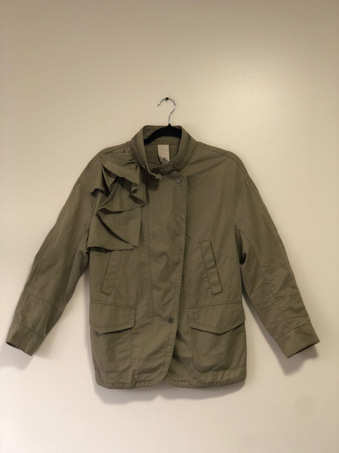 Trench coat w/grafic's, M, cotton, water resistant, green. thumbnail