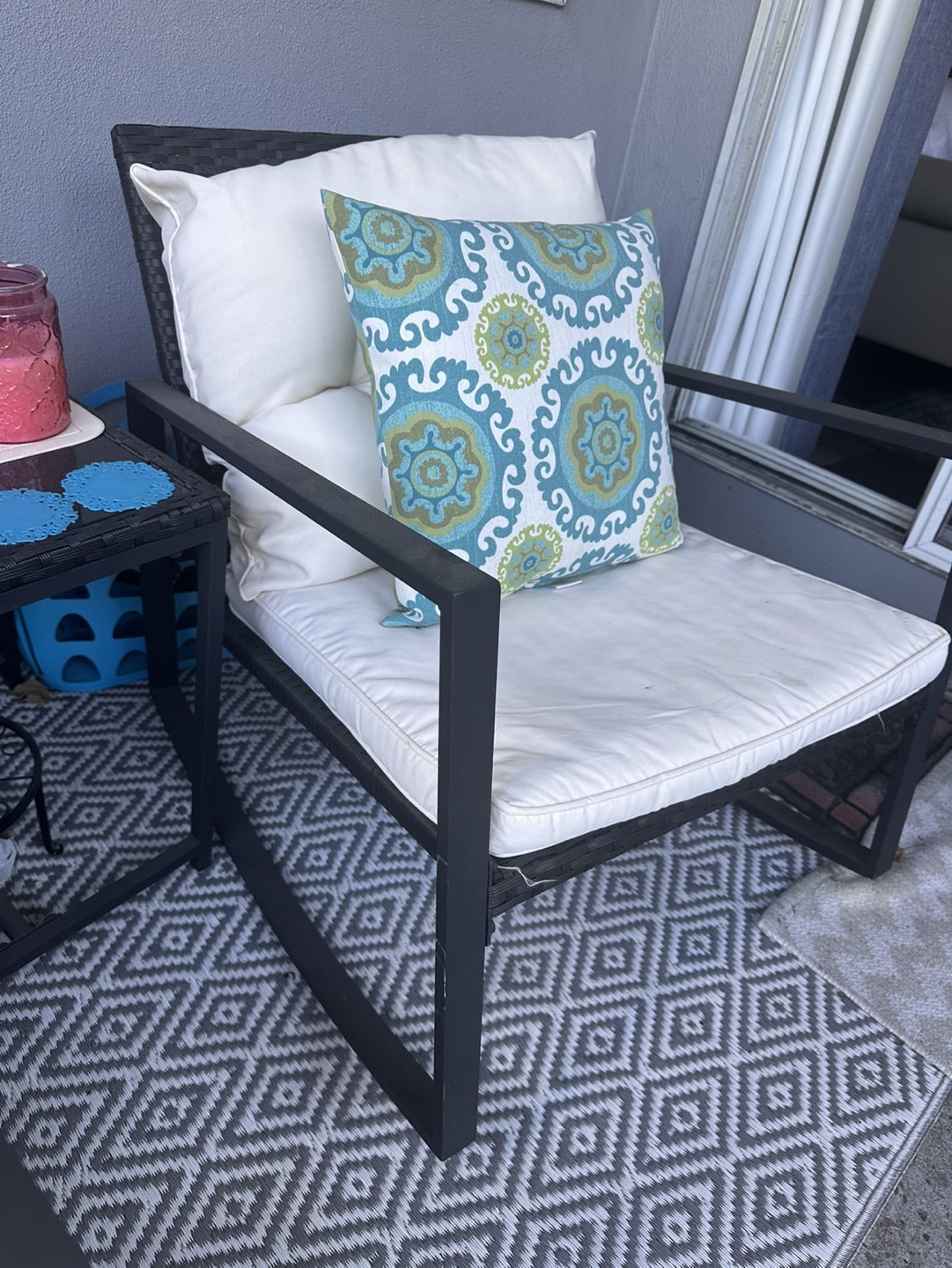 3 piece patio rocking chair set w/ cusions