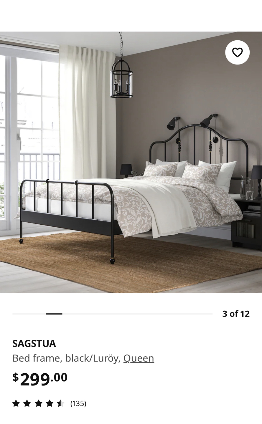IKEA black metal bed with slats - photo 2