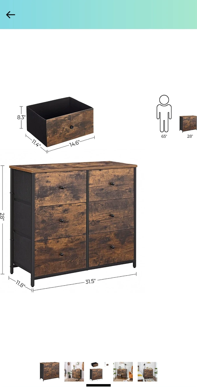 SONGMICS Dresser for Bedroom, Chest of Drawers, 6 Drawer Dresser - photo 5