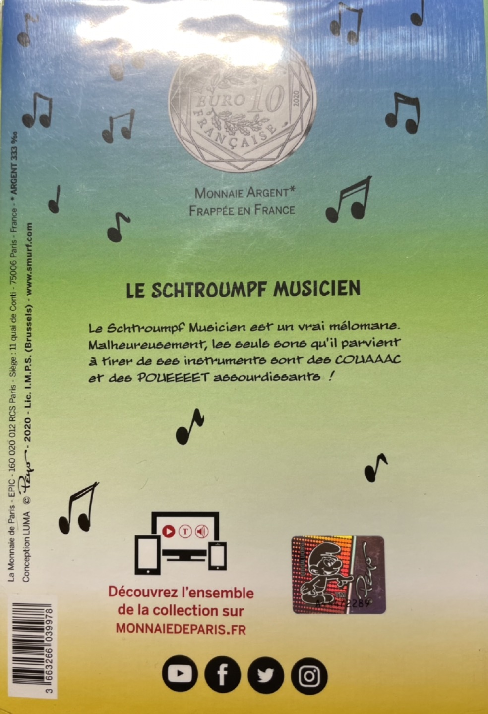 Smurf 10 euro Musician Silver Colored Coin image indicator(3)