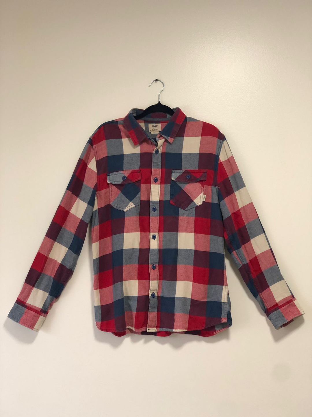 Vans Box Flannel Shirt, red, blue, white,  L, square pattern. thumbnail