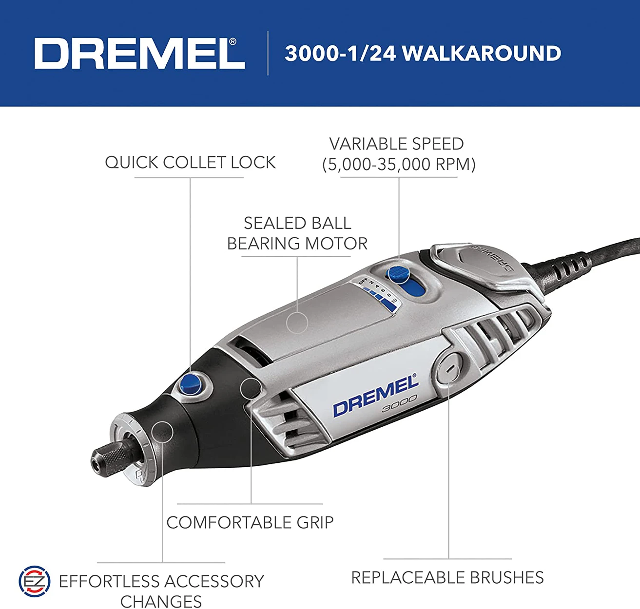 Dremel 3000-1/24 Variable Speed Rotary Tool Kit - 24 Accessories - photo 3