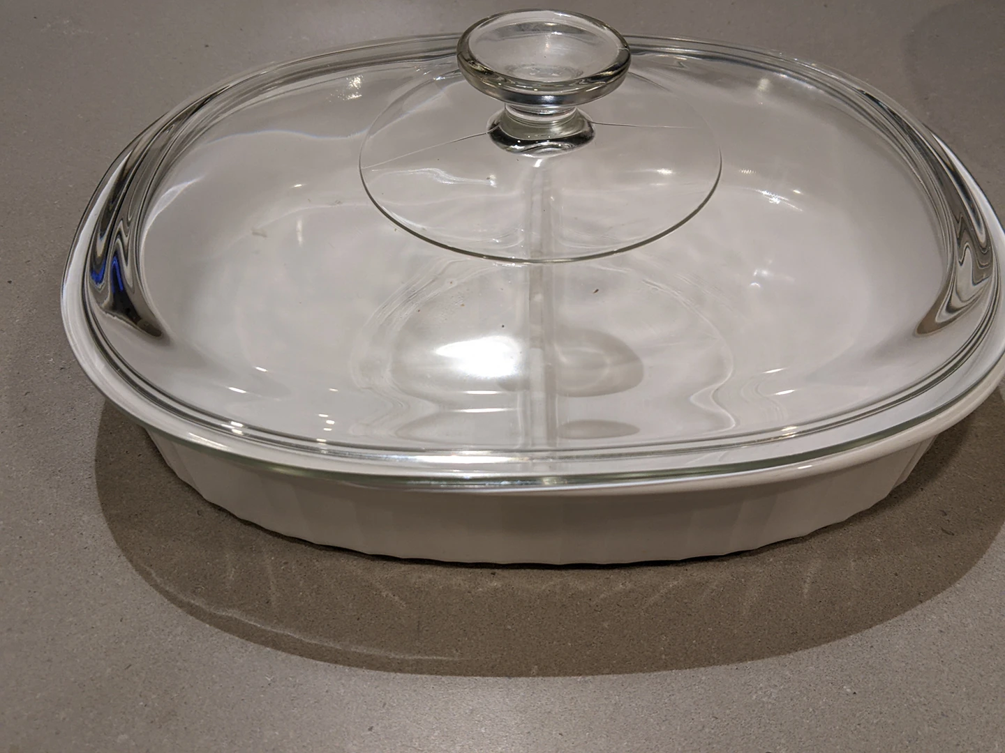 Corning Ware casserole dish with internal divider thumbnail