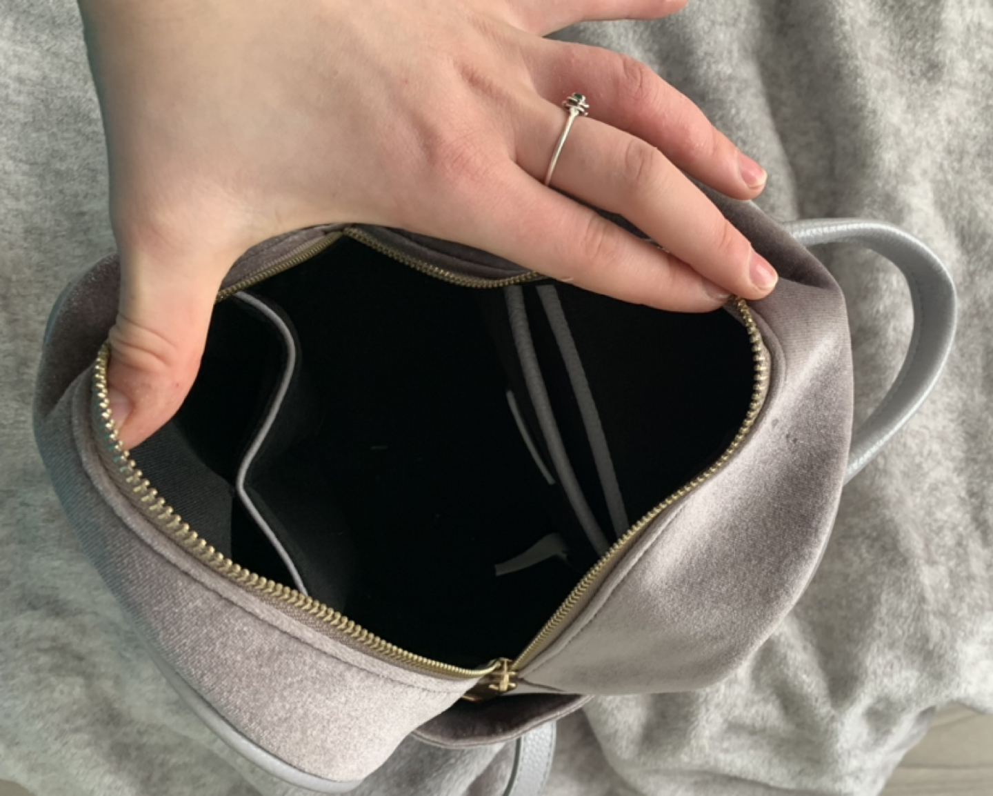 Cute silver velvet mini backpack — only used once! image indicator(3)