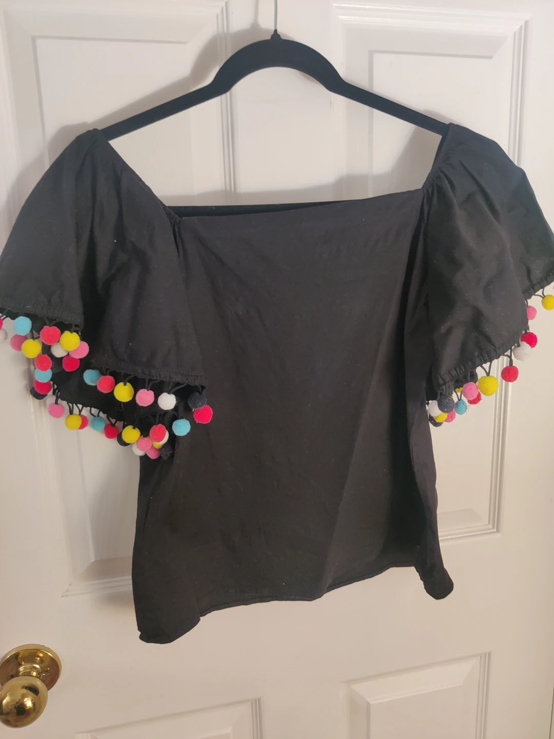 square neck black pom pom top thumbnail