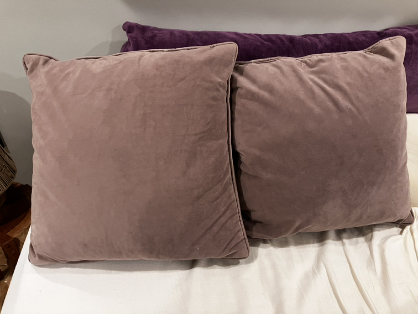 Two Mauve genuine down accent pillows