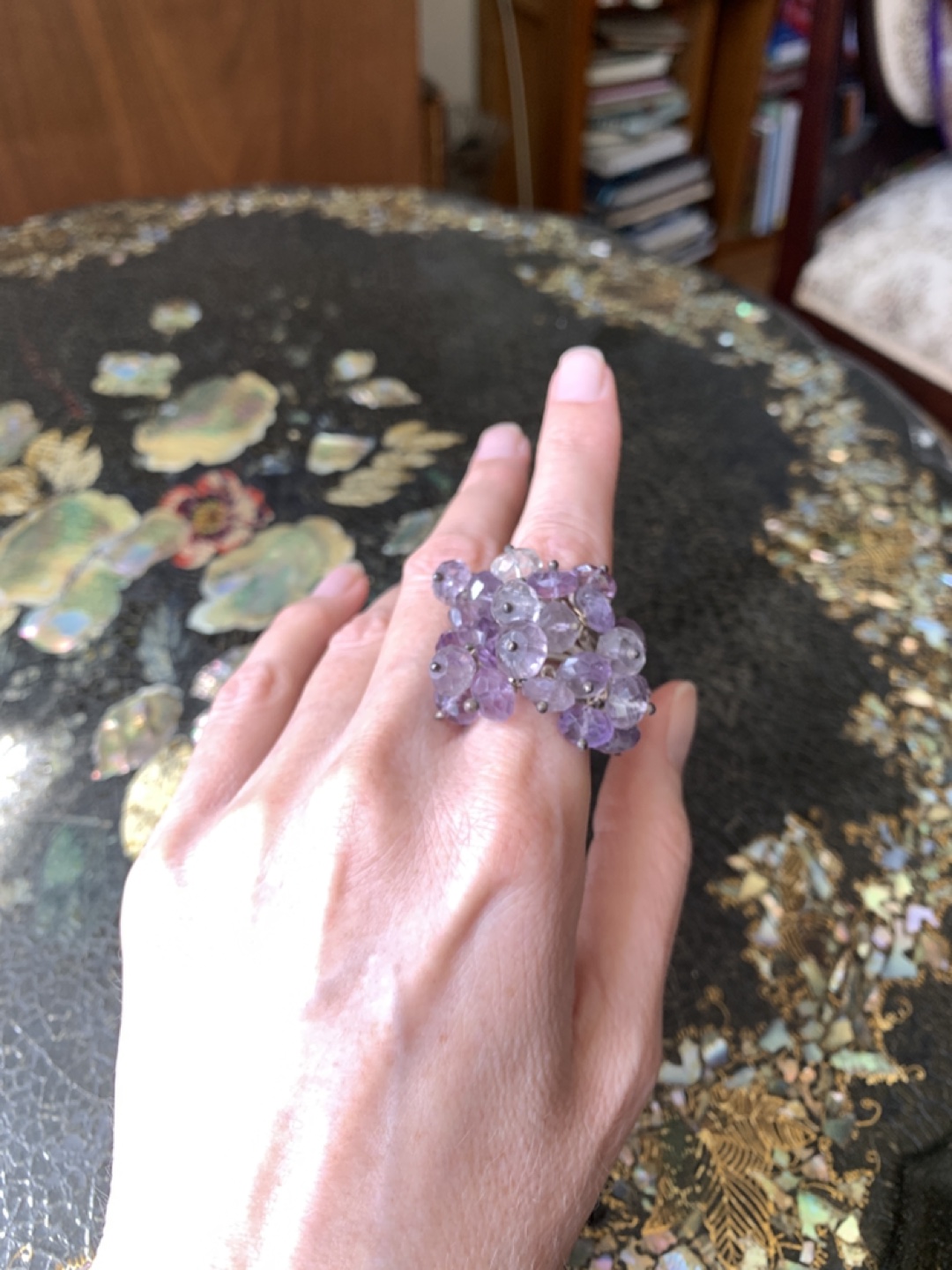Gorgeous Vintage 1970’s Amethyst Cluster Ring. Sterling Silver. image indicator(2)