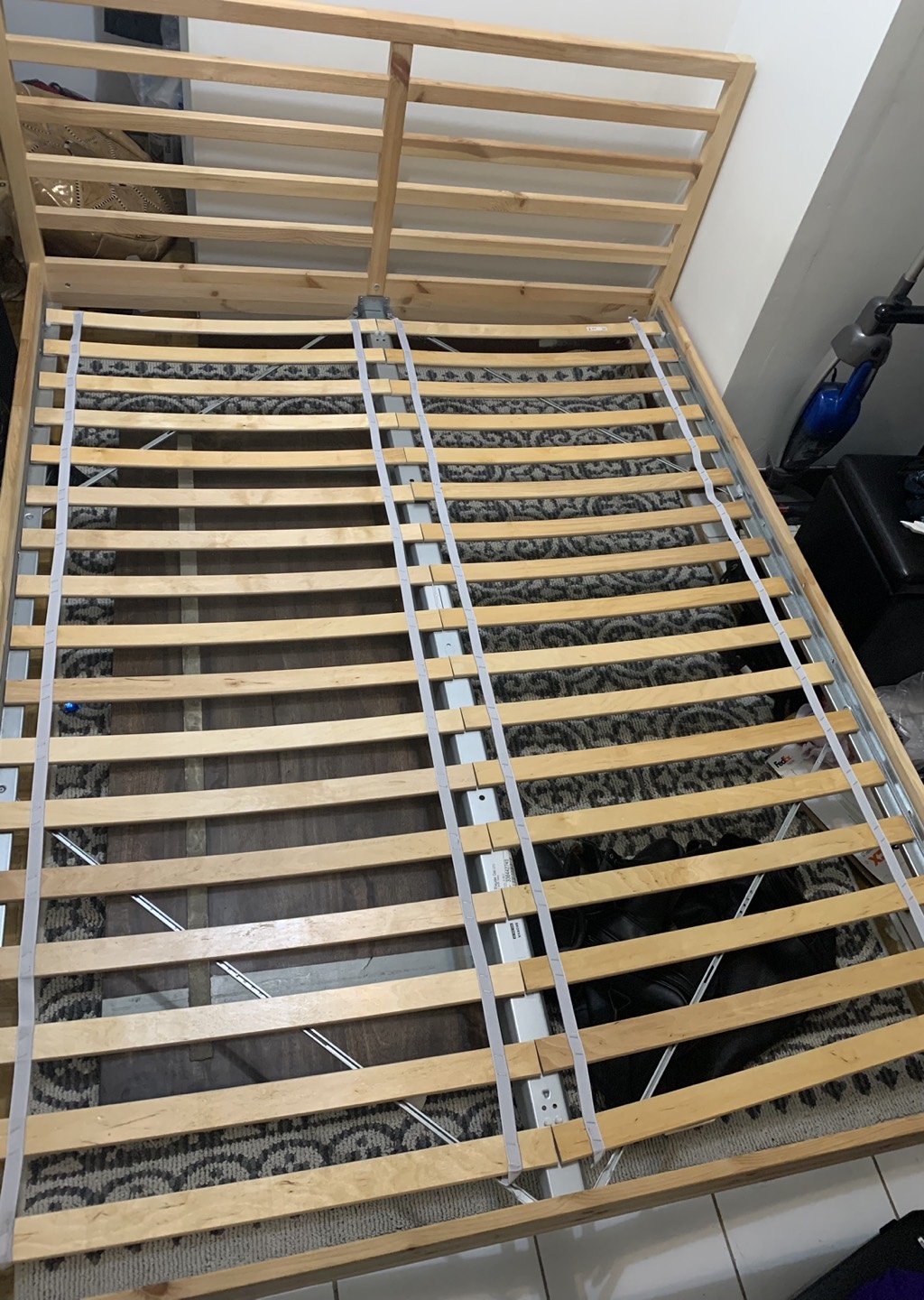 Bed frame and slatted bed base