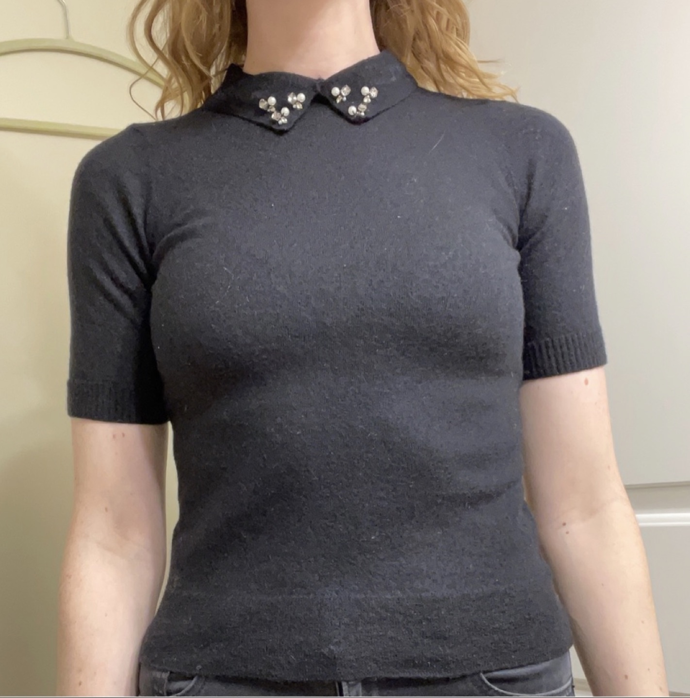 Black jewel collar sweater thumbnail