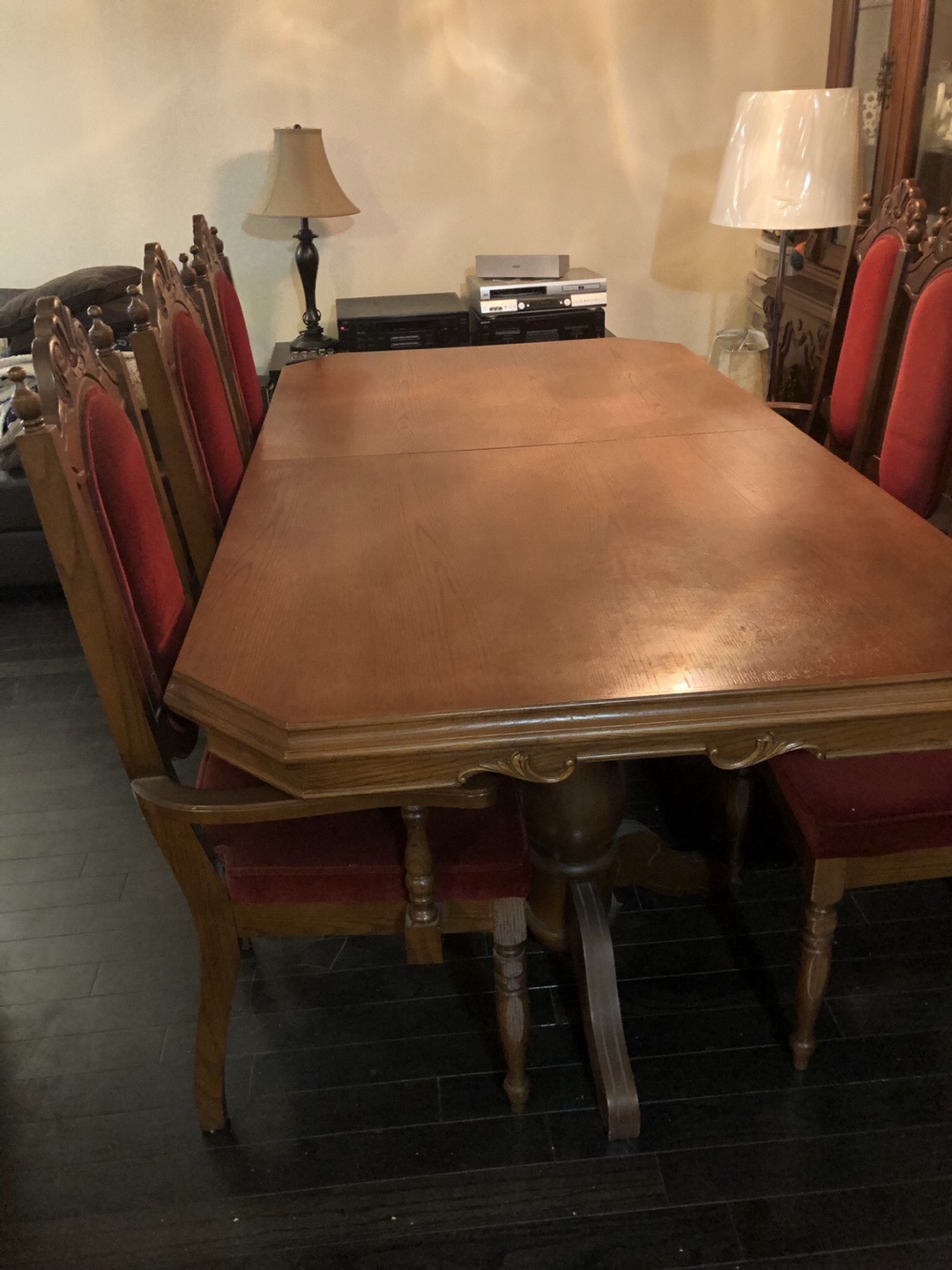Dining table, chairs now also including buffet and hutch