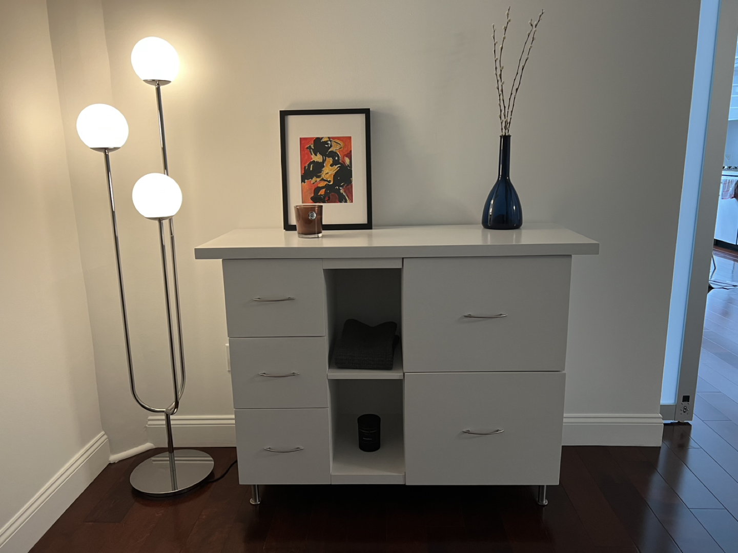 Dresser and floor lamp