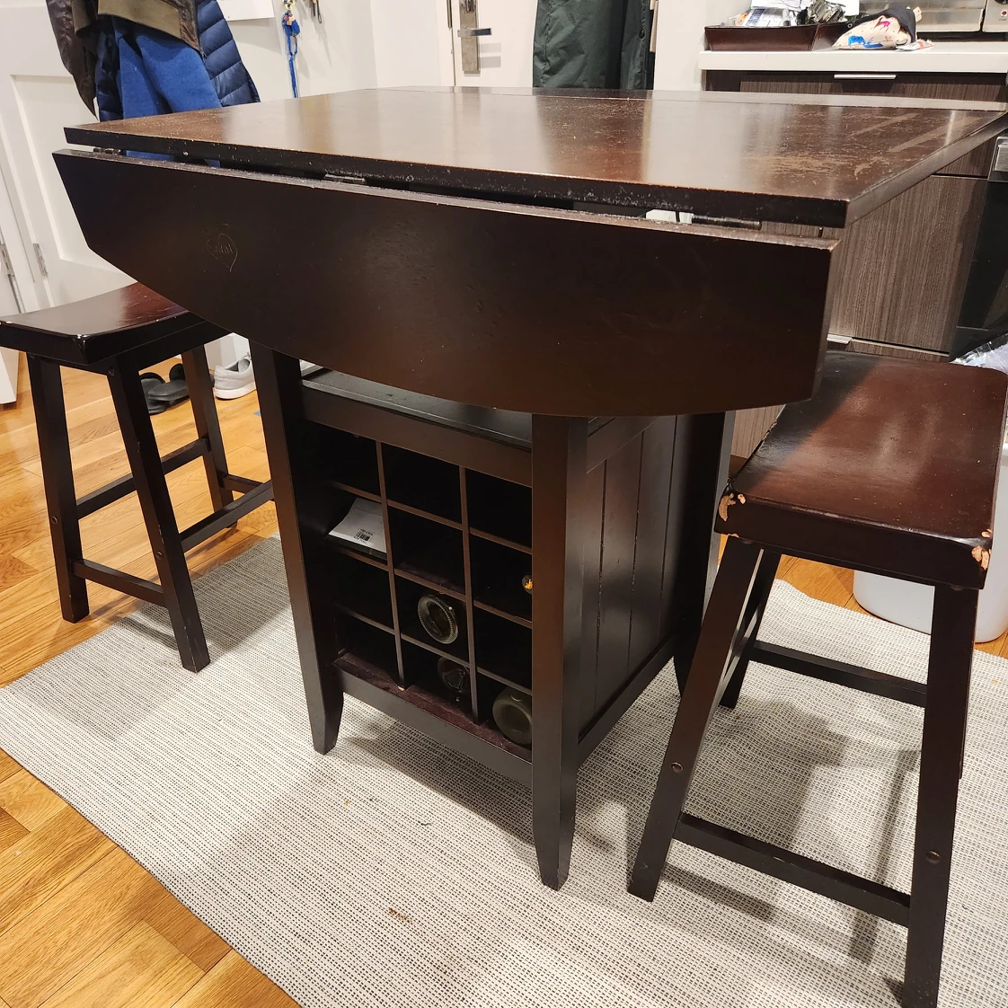 Dining table with 2 stools and wine rack - photo 2