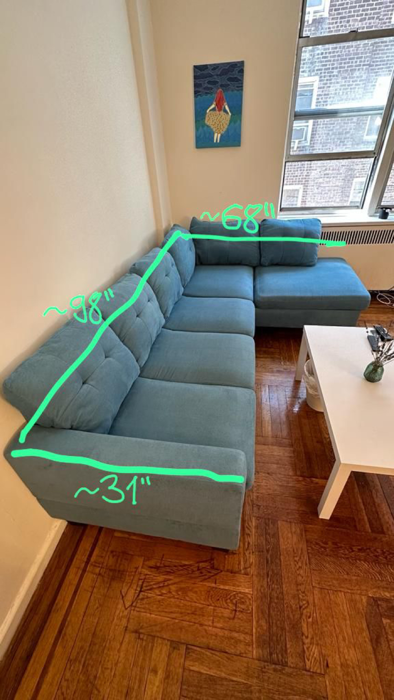Turquoise 98” 2 piece sectional sofa - photo 2