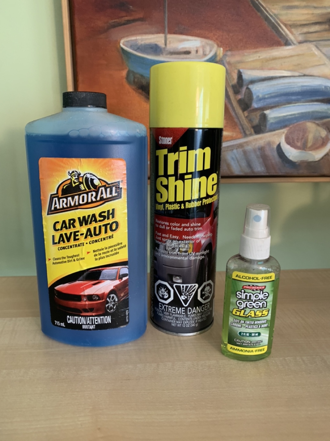 Armorall car wash, trim shone tire cleaner, simple green glass thumbnail