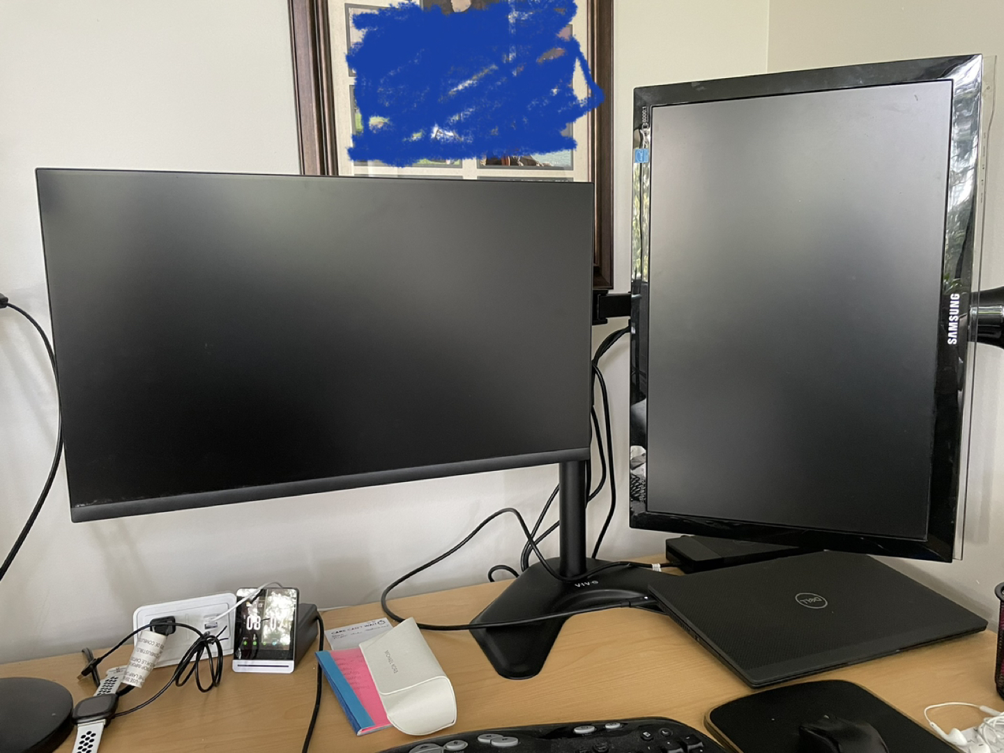 Dual monitor arm desktop stand