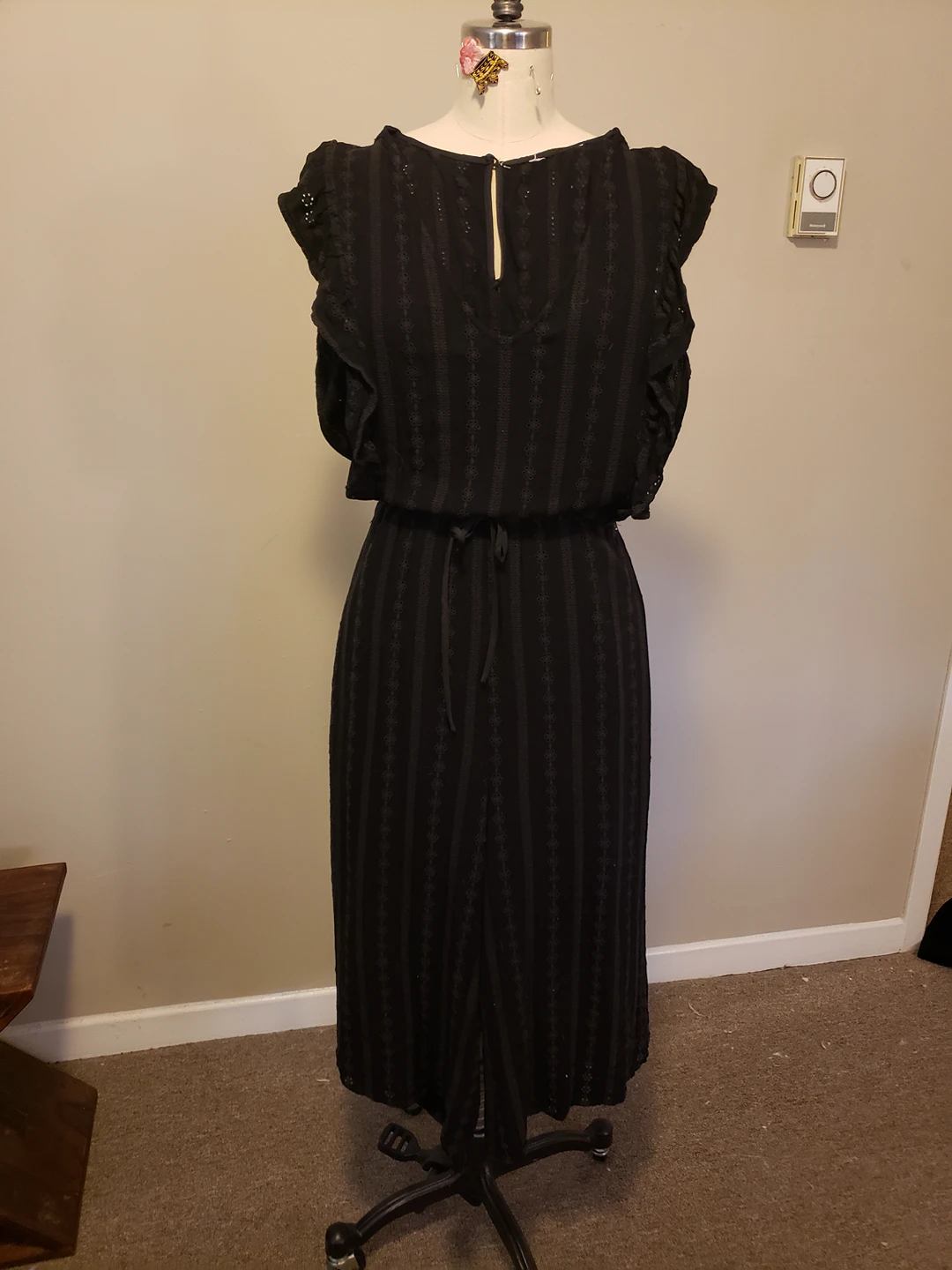 Black cotton romper, 3/4 length,  Size L thumbnail