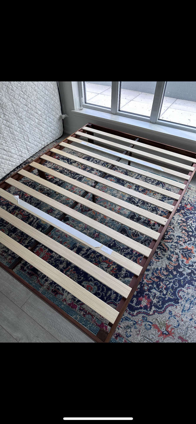 Queen Bed and Wooden Bed Frame - Like New Condition - photo 2