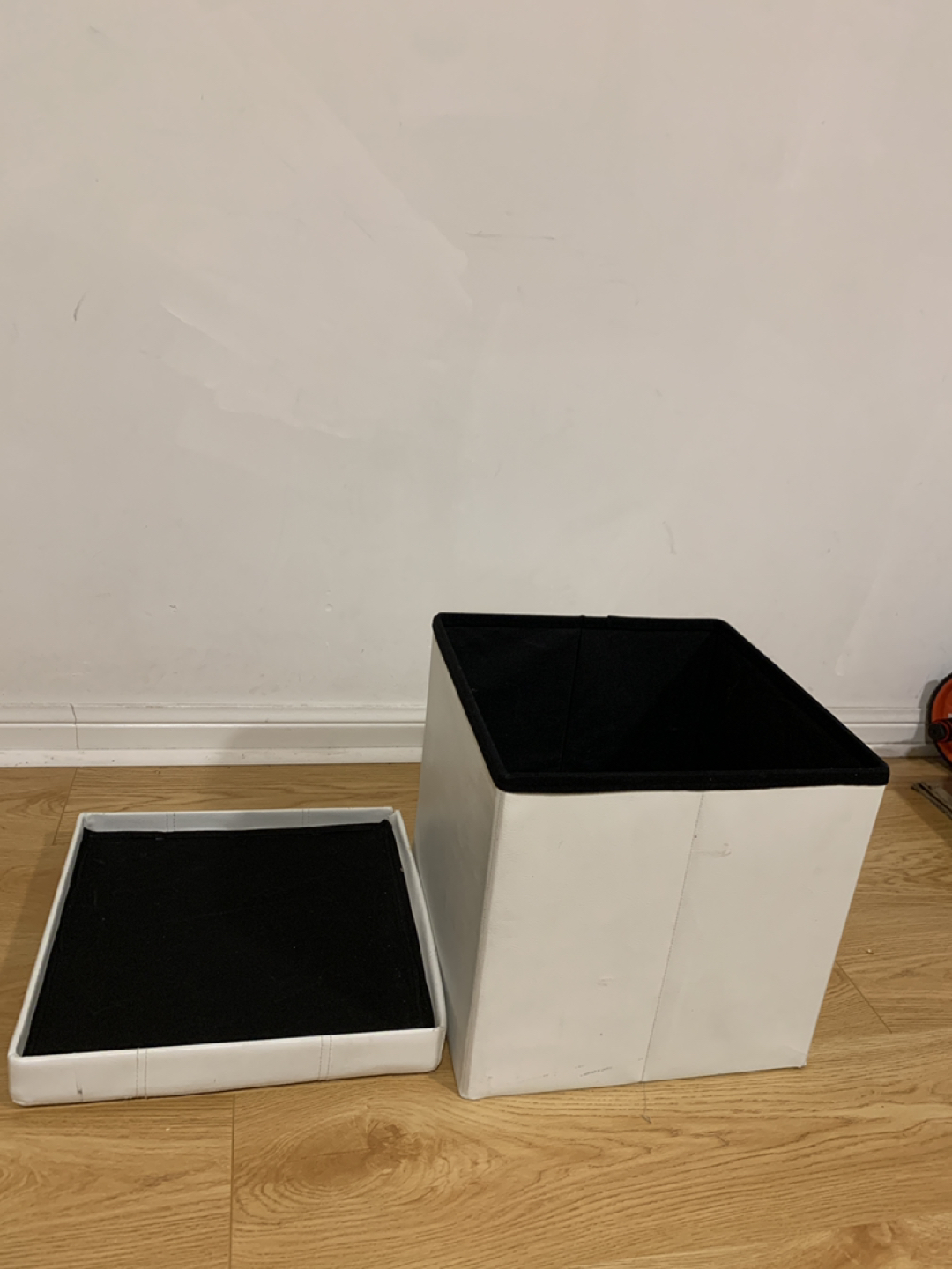 Vegan leather White foldable ottoman/bench/ stool/ chest thumbnail