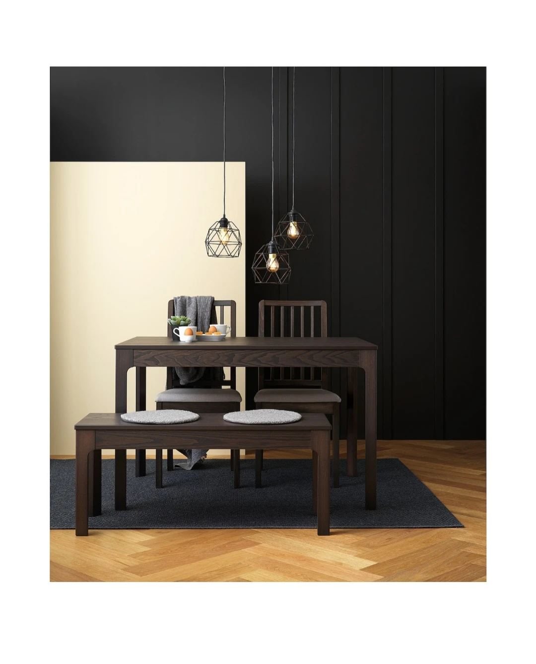 expandable dining table set (2chairs, bench)