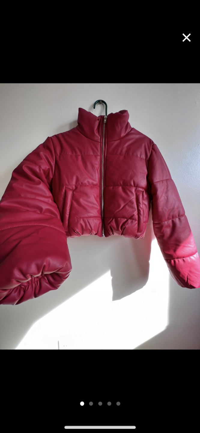 Vegan leather puffer jacket thumbnail