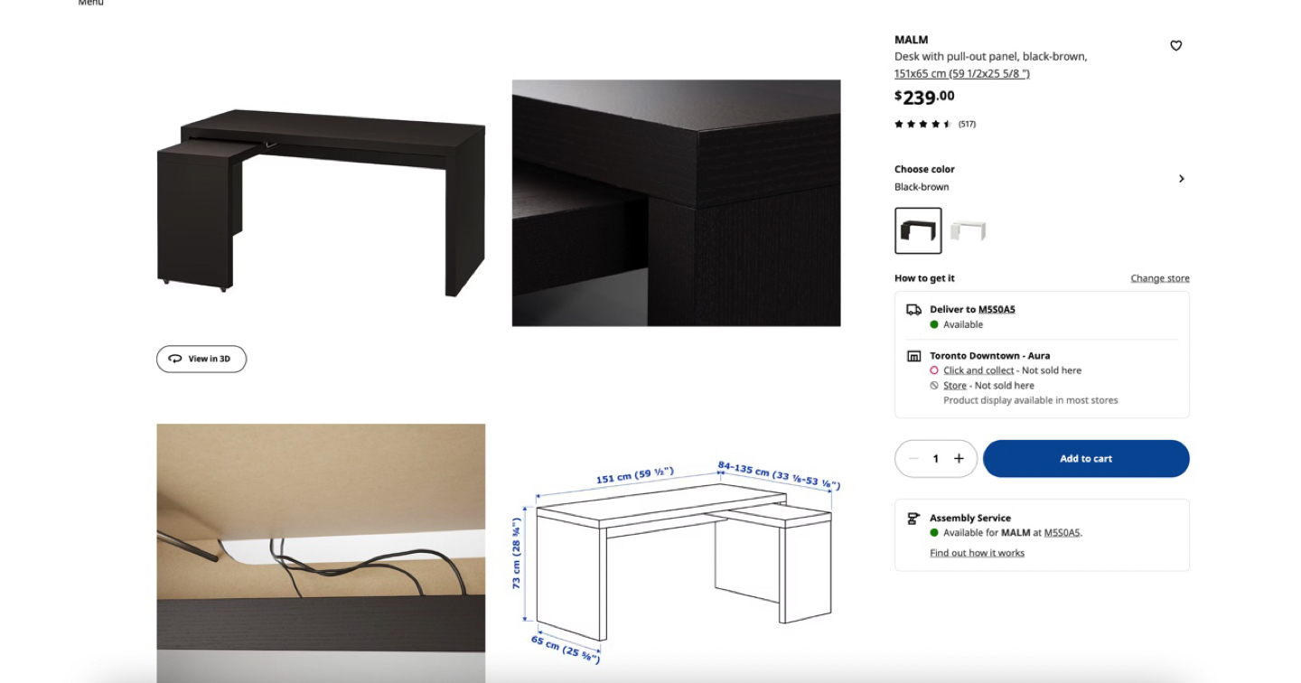 MALM desk with pull-out panel