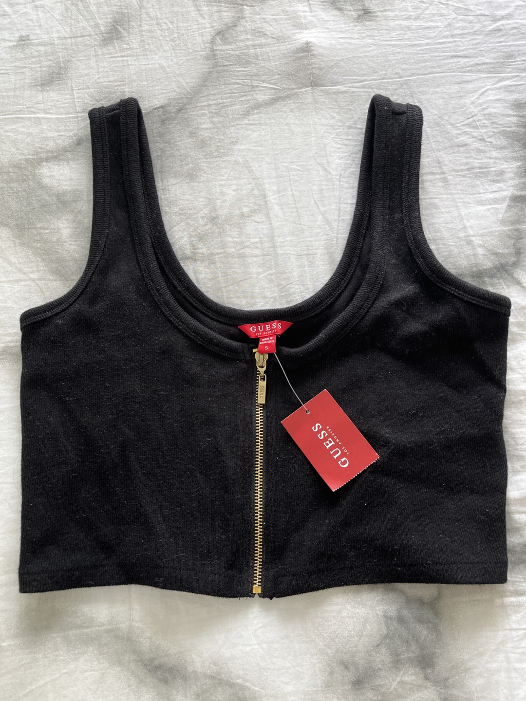 Guess black cropped tank top thumbnail