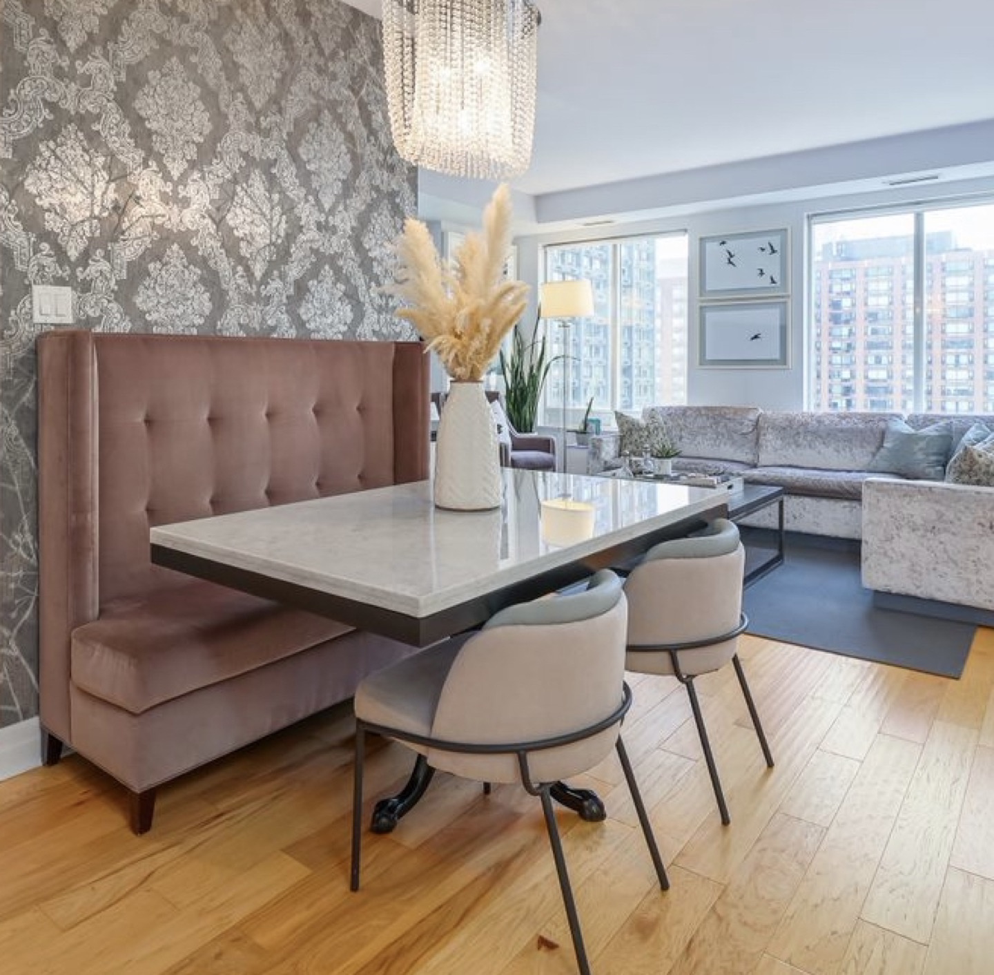 Marble Dining Table with Pedestal Base