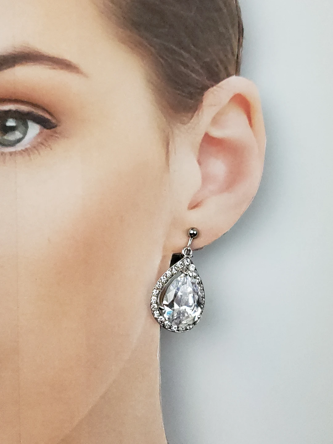 Clip-On Earrings with Genuine Cubic,Nickel Free KOREA thumbnail
