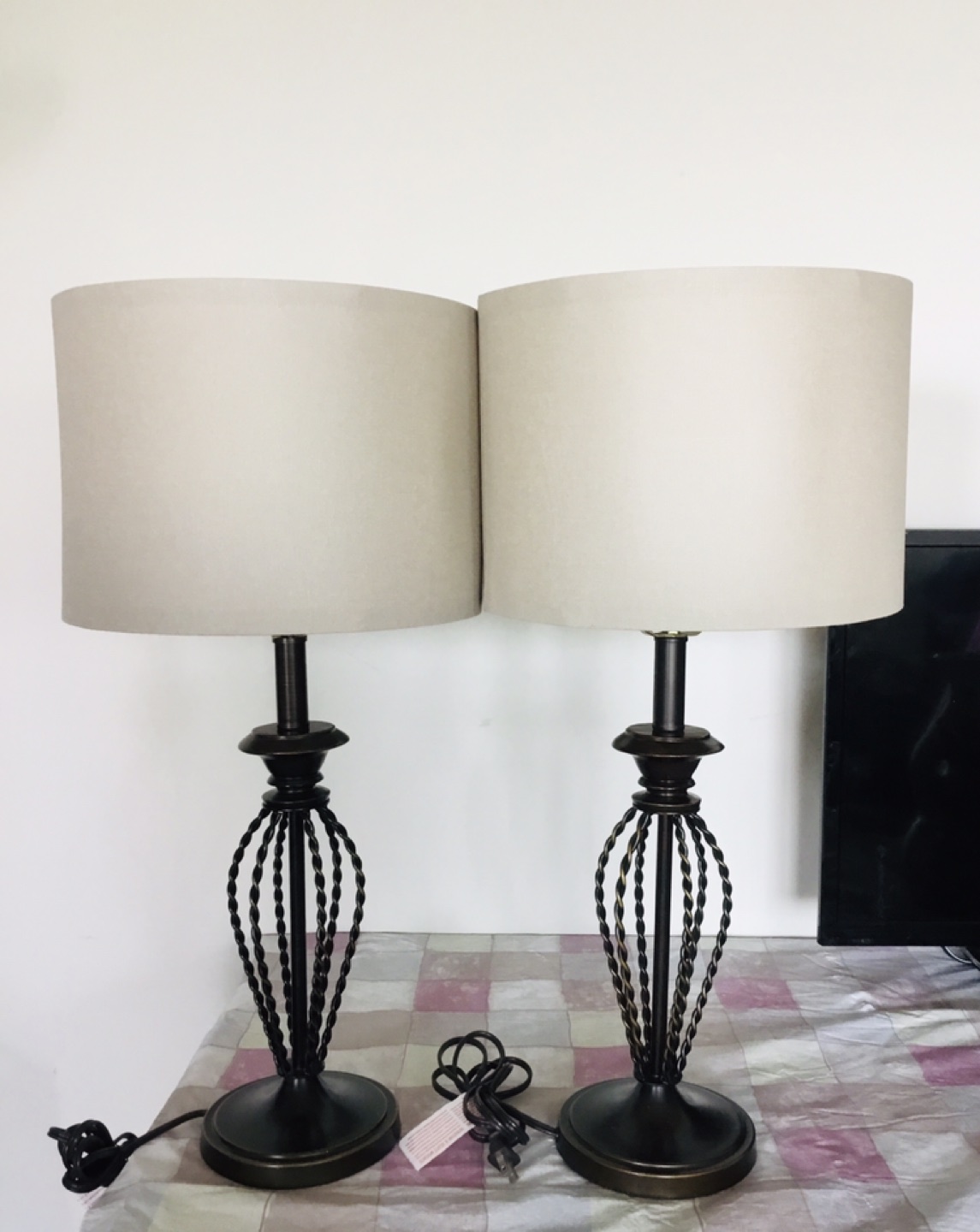 Copper Brass decorative lamp with beige colour shades
