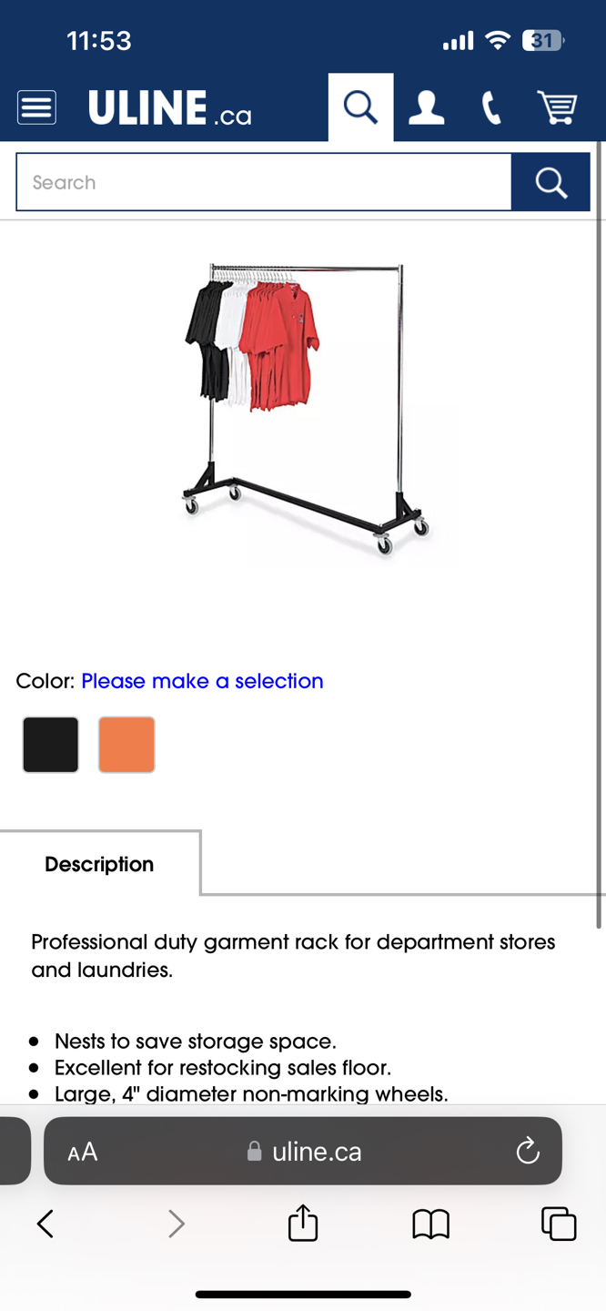 U Line Rolling Rack - new