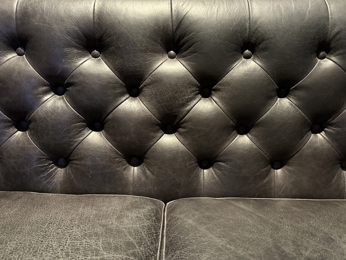 Tufted Dark Leather CB2 Sofa 92” - photo 3