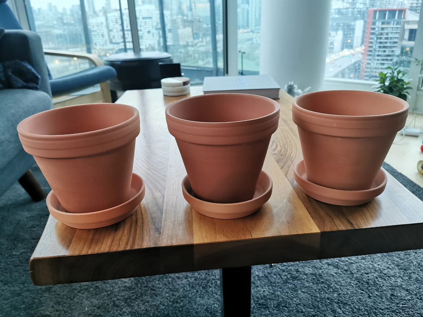 (new) 3x 14cm terracotta flower pot with water dish thumbnail